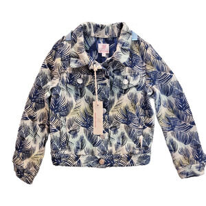 Mauro Grifoni Polyester Tropical Green Leaves Kids‎ Denim Jacket Size 6